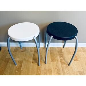 2 Vintage IKEA Forby Stacking Stools - Plastic Seat, Metal Legs - Pair
